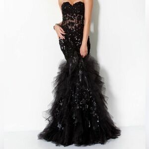 Jovani Black Sequin Lace Mermaid Prom Pageant Dress